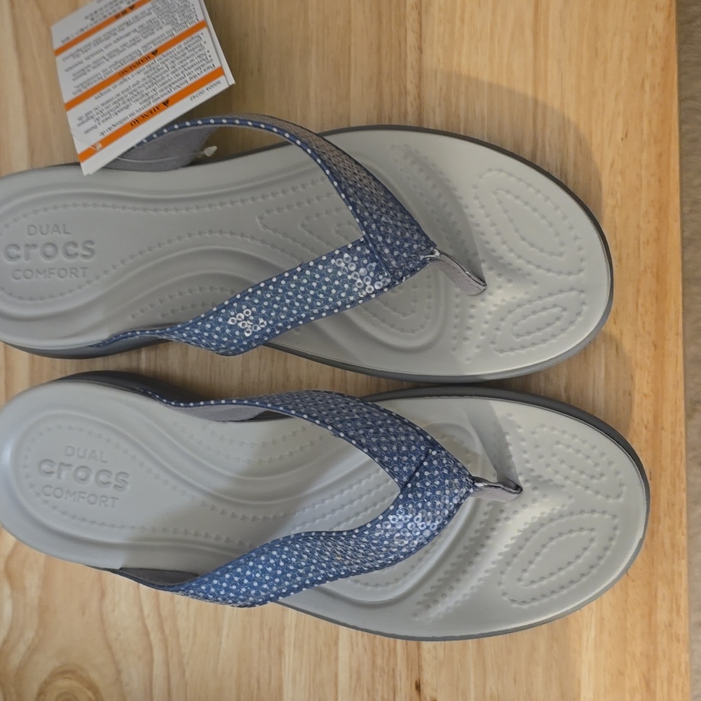 Crocs Blue Sequin Flip Flops